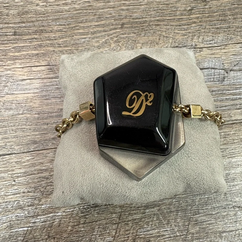 Dsquared2 Vintage Black Lucite Gold Tone Logo Chain Bracelet Made in Italy